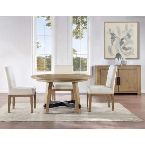 Aubrey Brown Round Dining Room Set w/ Parsons Chairs