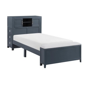Sloane Navy Blue Youth Bookcase Bed w/ Desk and Stool