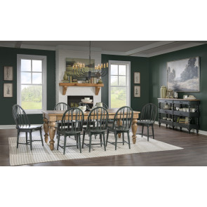 Vintage Market Barnwood Oak Dining Room Set w/ Mallard Green Windsor Chairs