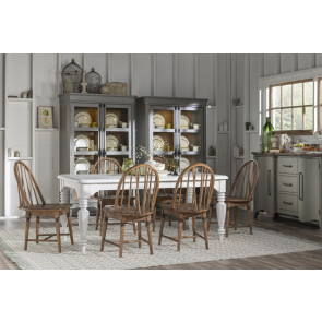Vintage Market Picket Fence Dining Room Set w/ Barnwood Oak Windsor Chairs
