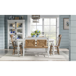Vintage Market Picket Fence Dining Room Set w/ Barnwood Oak Turned Spindle Chairs and Bench
