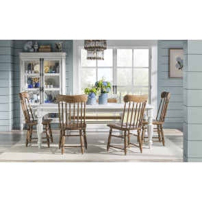Vintage Market Picket Fence Dining Room Set w/ Barnwood Oak Turned Spindle Chairs