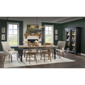 Vintage Market Kettle Black and Barnwood Oak Dining Room Set w/ Barnwood Oak Turned Spindle Chairs