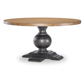 Vintage Market Kettle Black and Barnwood Oak Round Dining Table