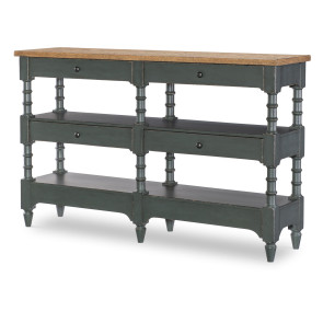 Vintage Market Mallard Green and Barnwood Oak Turned Leg Console Storage Table