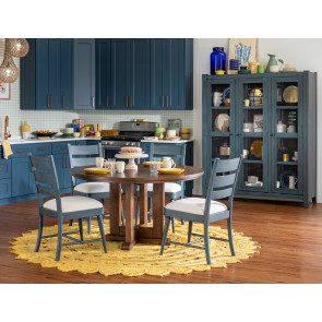 Lake House Pinecone Round Dining Room Set w/ Sea Glass Ladder Back Chairs