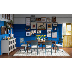 Lake House Pinecone and Dried Tobacco Dining Room Set w/ Sea Glass Ladder Back Chairs