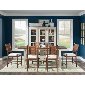 Lake House Sailcloth and Pinecone Counter Height Dining Room Set w/ Pinecone Woven Back Chairs
