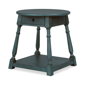Lake House Sea Glass Round End Table w/ Drawer