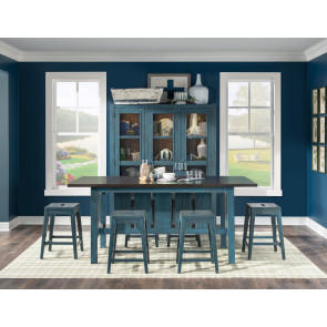 Lake House Sea Glass and Dried Tobacco Counter Height Dining Room Set w/ Sea Glass Stools