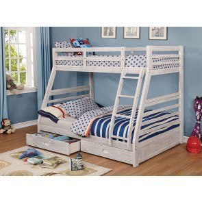 California IV Twin over Full Bunk Bed w/ 2 Drawers (Brushed White)