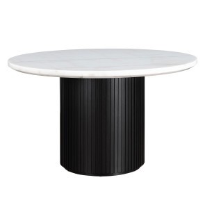 Colvin Round White Marble Top Dining Table w/ Black Base
