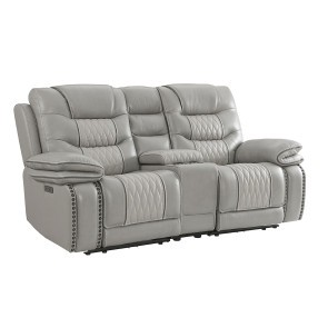 Cody Dual Power Reclining Loveseat w/ Console (Light Grey)