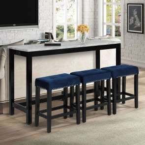 Celeste Theater Bar Table w/ 3 Blue Stools