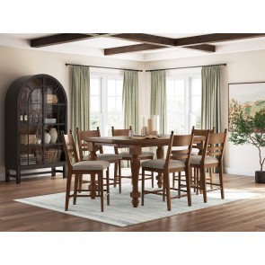 Basinger Counter Height Dining Room Set w/ Brown Upholstered Chairs