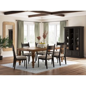 Basinger Dining Room Set w/ Black Upholstered Ladderback Chairs