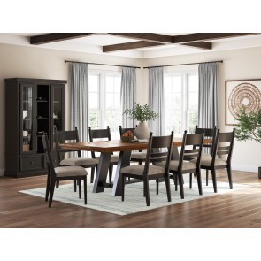 Basinger Brown and Black Dining Room Set w/ Black Upholstered Ladderback Chairs