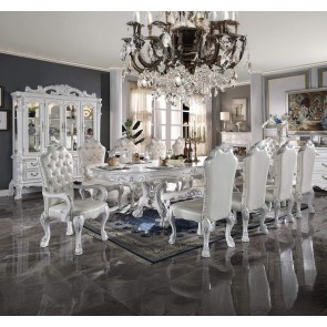 Dresden Bone White 136 Inch Dining Room Set w/ Upholstered Chairs