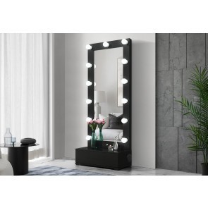 Ella Black Narrow Tall Mirror w/ Drawer and Speaker