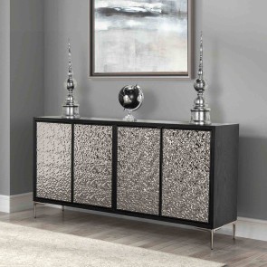 Beckham Weathered Black and Silver 4-Door Accent Cabinet