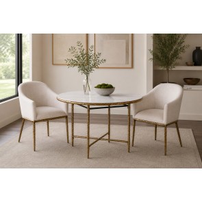 Balvi Matte Gold Round Dining Room Set w/ Arm Chairs