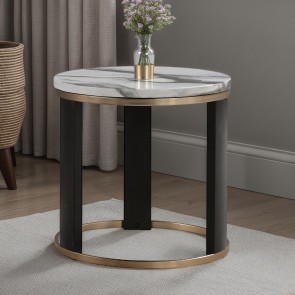 Bogor White-Gold-Black Round End Table