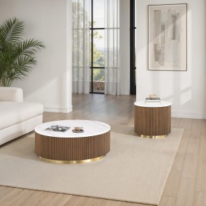 Virden Brown White Gold Round Occasional Table Set