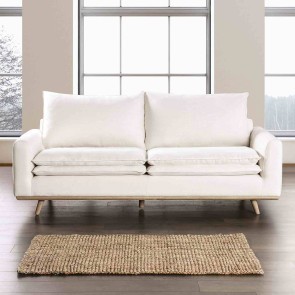 Monthey Linen White Sofa w/ Oak
