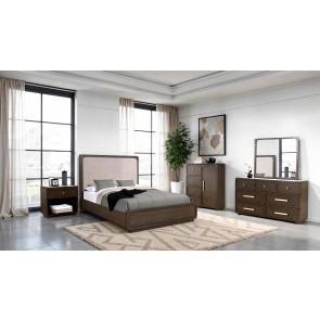 Vellara Dark Walnut Upholstered Panel Bedroom Set