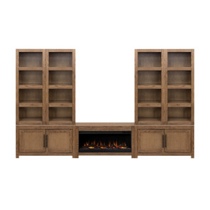 Harbor Bourbon Oak Bookcase Wall with Fireplace Cabinet