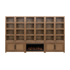 Harbor Bourbon Oak Complete Bookcase Wall with Fireplace