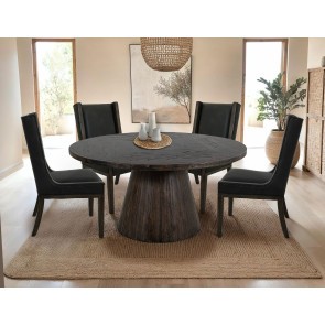 Balam Stained Black Round Dining Room Set w/ Chair Choices