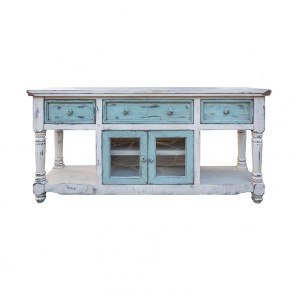 Aruba 70 Inch TV Stand (White/ Sky Blue)