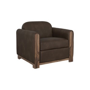 Balam Armchair w/ Wooden Base Frame (Brown PU)