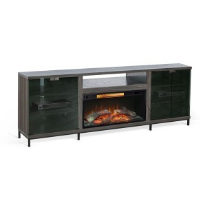 Newport 70-inch Grey Walnut Media Console w/Log Electric Fireplace