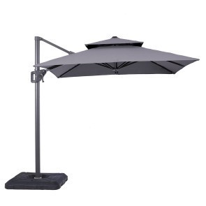 Fida Gray Outdoor Double Top Umbrella w/ Base