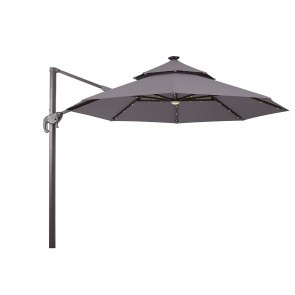 Nuti Gray Outdoor Double Top Umbrella w/ LED Light and Built-In Solar Panel