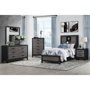 Lisbon Grey-Black Bookcase Bedroom Set