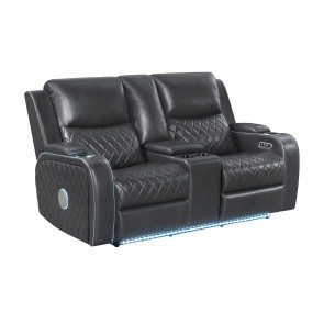 Luna Charcoal Power Reclining Loveseat w/ Console