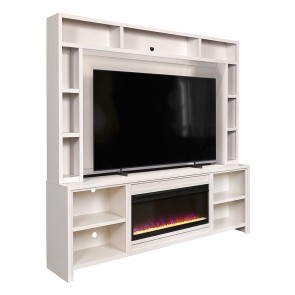 Tatum 96 Inch Fireplace Console w/ Hutch (White)