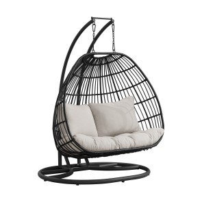 Playa Dark Grey and Olefin Beige Outdoor Double Swing Egg Chair