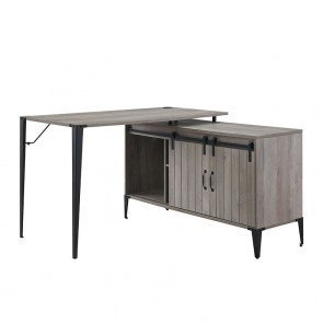 Zakwani 48 Inch L-Shaped Writing Desk (Gray Oak/ Black)