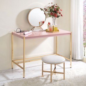 Midriaks Writing Desk w/ Vanity Mirror and Stool (Pink/ Gold)