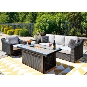 Beachcroft Outdoor Seating Set w/ Fire Pit Table (Black and Light Gray)