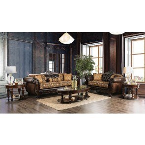 Quirino Living Room Set (Tan / Dark Brown)