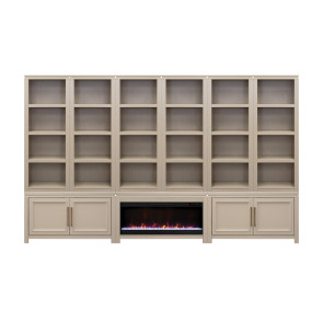 The Cove Khaki Complete Bookcase Wall with Fireplace