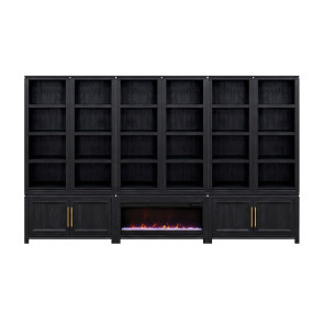 The Cove Seal Skin Black Complete Bookcase Wall with Fireplace