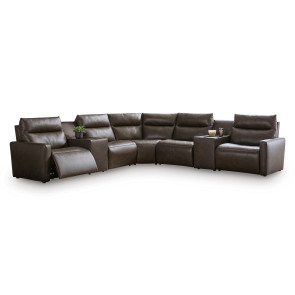 ModZ Chocolate 7-Piece Power 2-Recliner Sectional w/ 2 Audio Consoles