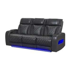 U8611 Blanche Charcoal Power Reclining Sofa w/ Drop-Down Table, Power Headrests and LED