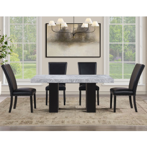 Artemis Black Base Gray Marble Dining Room Set w/ Black Chairs